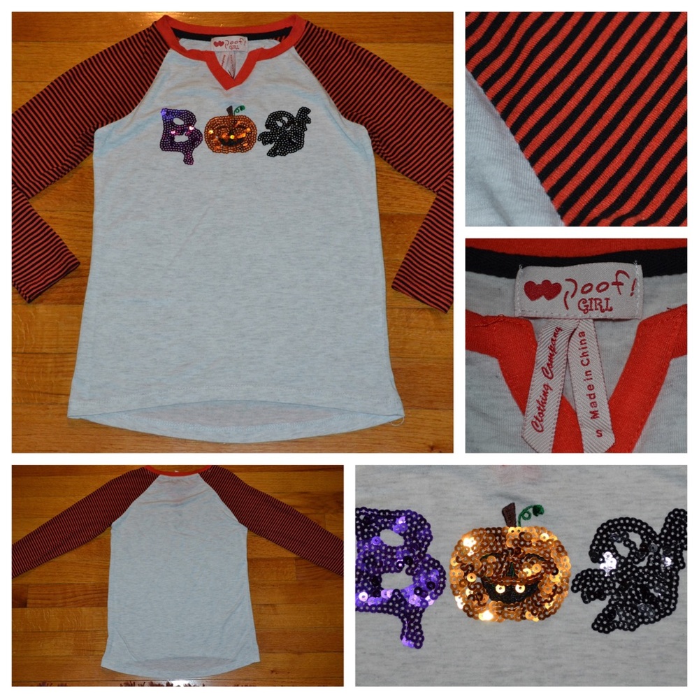 Youth girls Poof! Halloween sequins shirt, size small